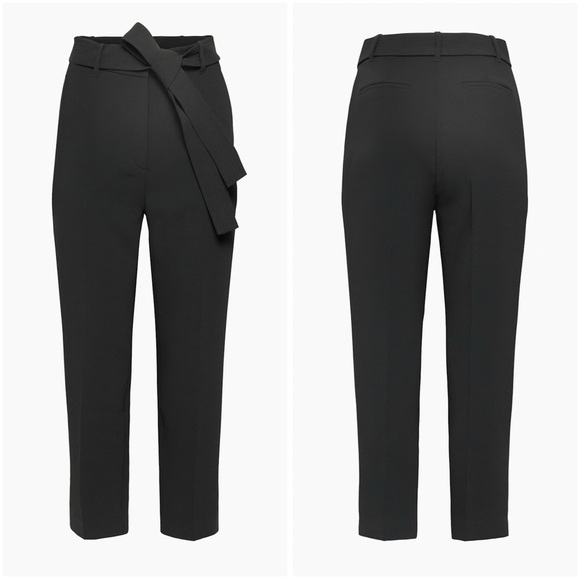 Aritzia Wilfred Black Tie Front High Waisted Belted Crepe Pants Size 00 - Picture 2 of 15